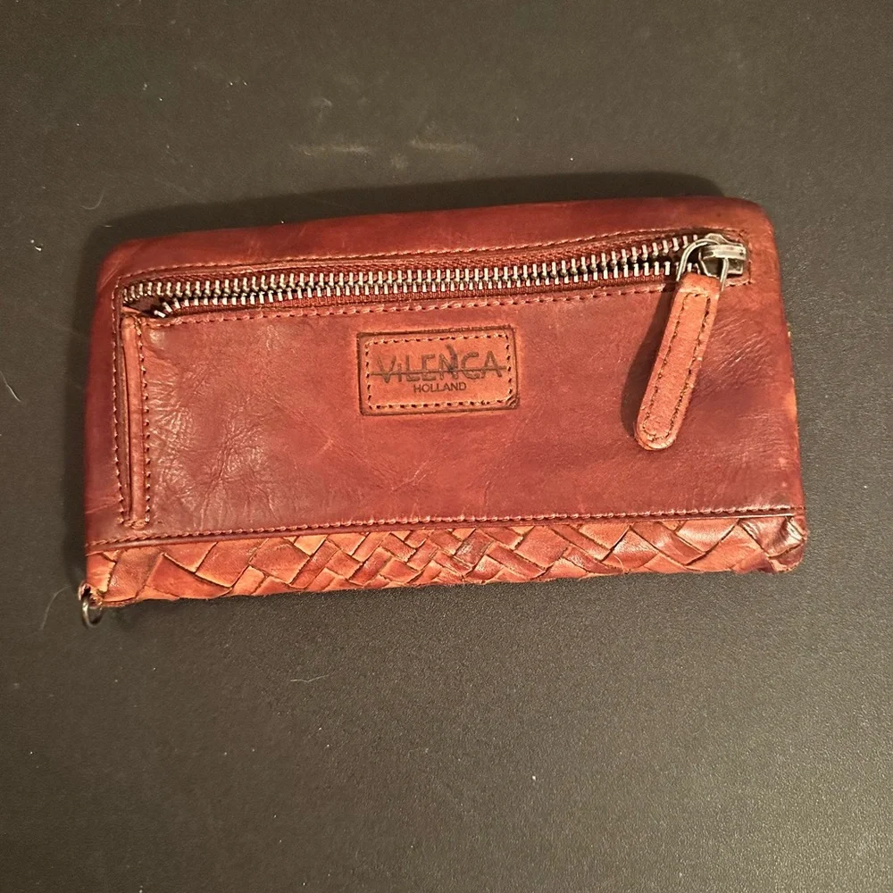 Vilenca Holland Elegant Brown Leather Woven Wallet - Picture 2 of 4
